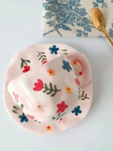 طقم كوب ازهار الربيع - وردي