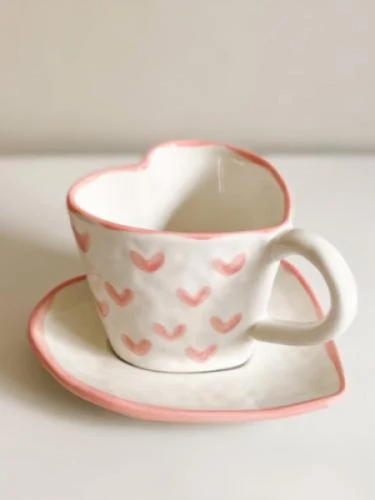 طقم كوب القلب- وردي